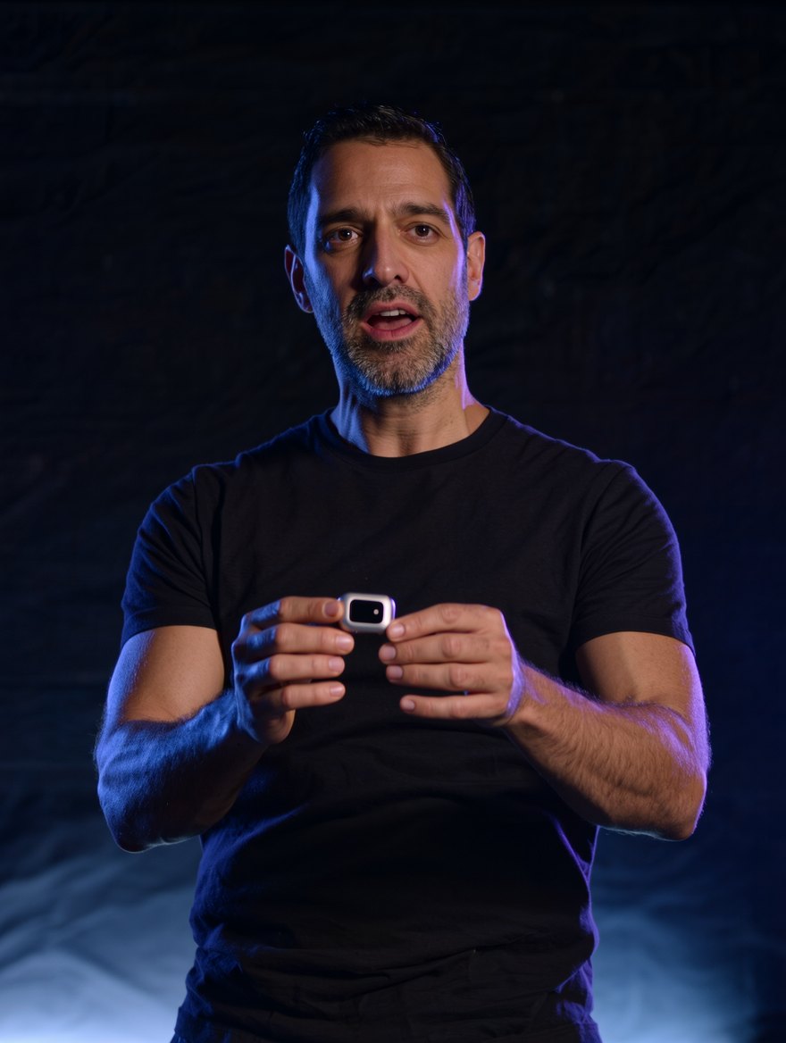 Influencer digital apresentando um gadget