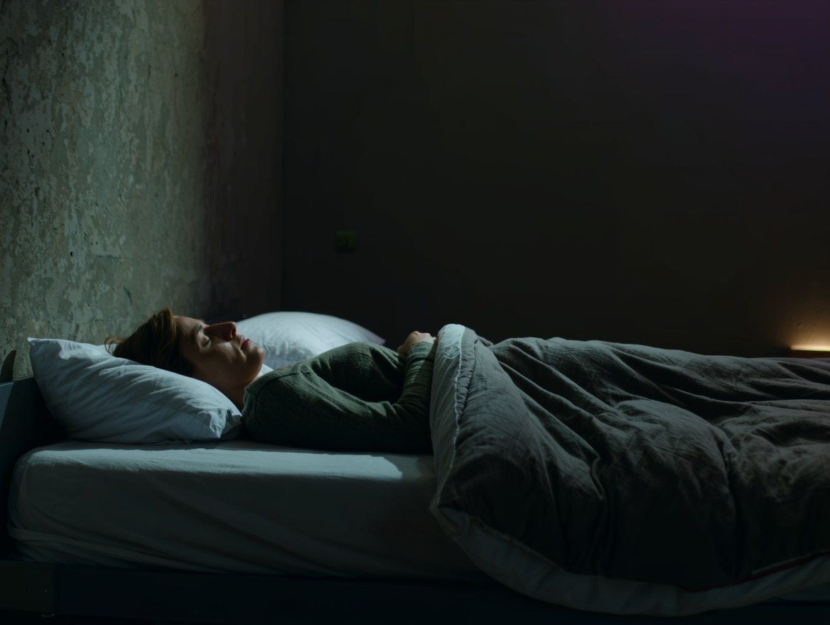 Pessoa dormindo tranquilamente na cama durante a madrugada